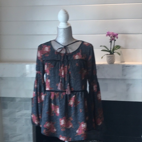 Knox Rose Tops - Knox Rose Floral Black & Rust Tunic M EUC